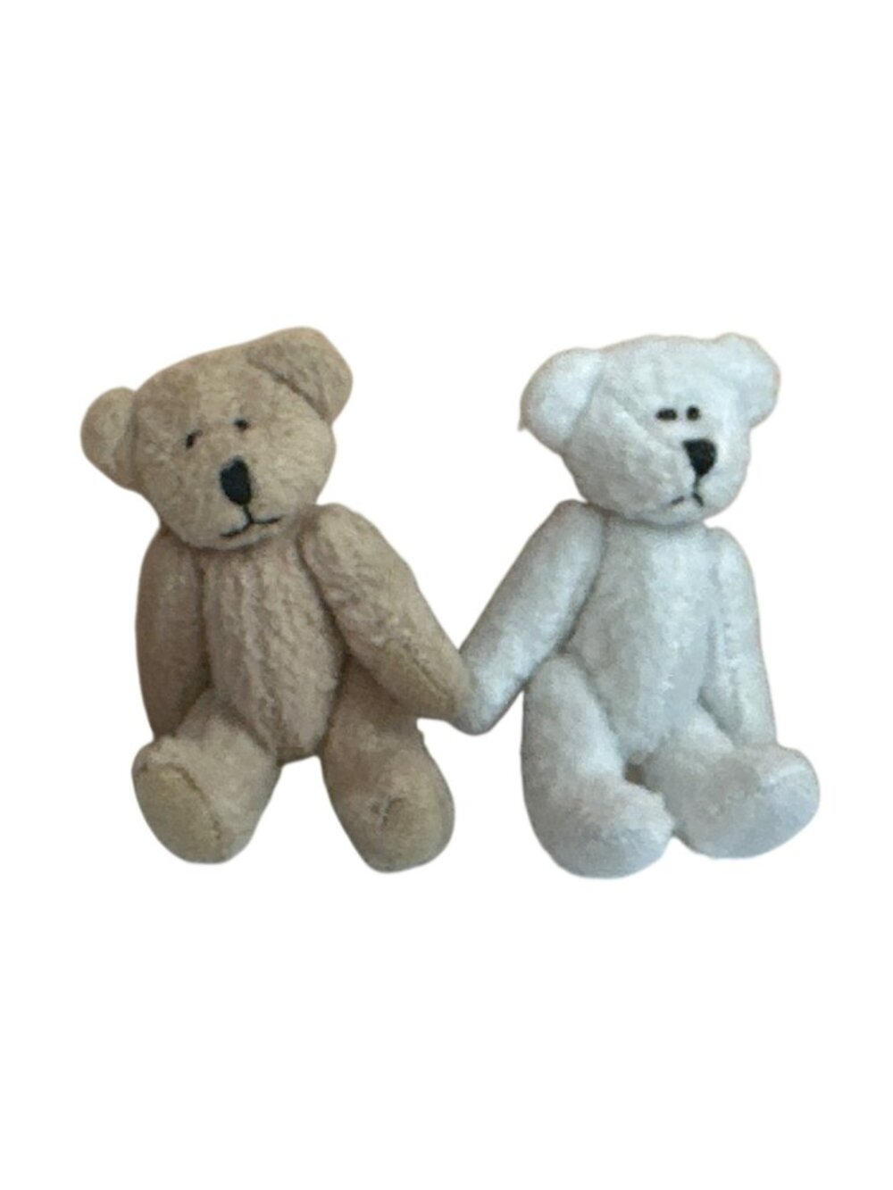 Vintage Miniature Teddy Bears Jointed Tan White Lot of 2 3" for Dolls Accessory